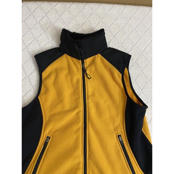 Vintage LL Bean Women’s Black/Yellow Vest Fur Trim Two Front Pockets Sz Petite M - Picture 3 of 15